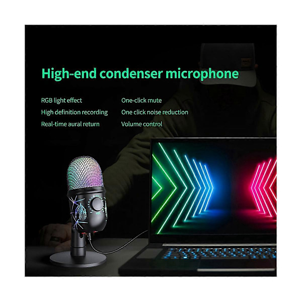 USB Kondensatormikrofon med støjreduktion USB Gaming Mikrofon til PC Computer Laptop Video