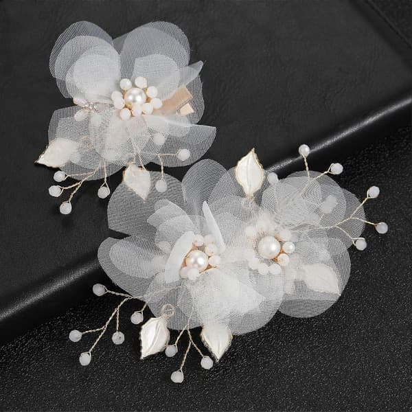 2 st Beige Garnblomma Löv Legering Hårclips Återanvändbara DIY Hårstilverktyg för Kvinnor Flickor