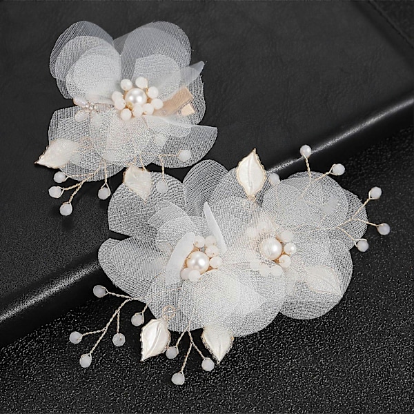 2 stk Beige Garn Blomst Blad Legering Hårklips Genanvendelig DIY Hår Styling Værktøjer til Kvinder Piger
