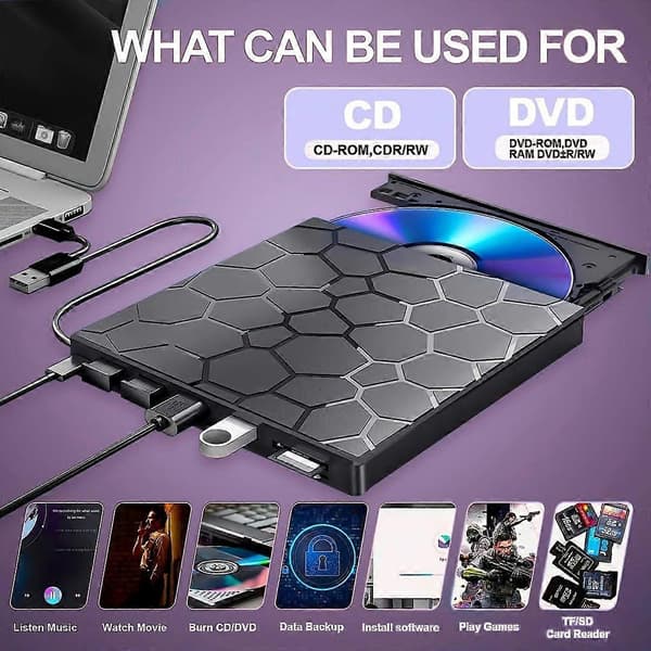 Extern CD/DVD-enhet 7 i 1 USB 3.0 Ultra-Slim CD-brännare