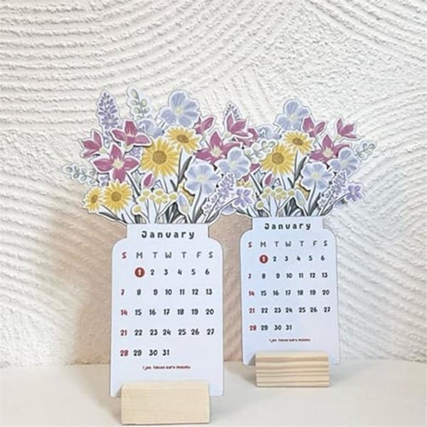 2024 Blomster Skrivbords Kalender, Blomster Liten Skrivbords Kalender, Blomster Skrivbords Kalender Planerare, Vasformad Mont