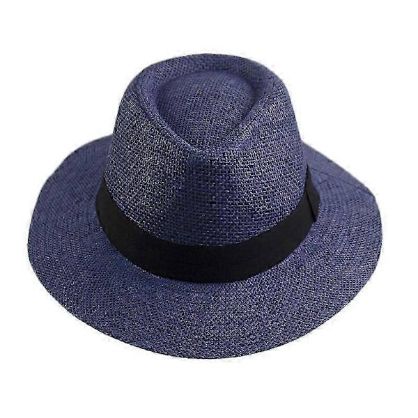 Bredbrättad strandhatt i strå navy blue