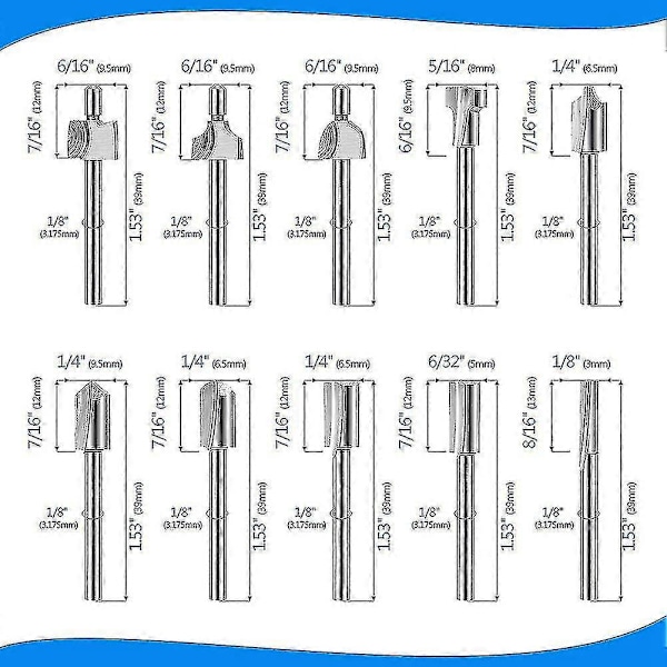 20 stk HSS Fræserkarbid Graveringsbits til Dremel Fræserbitsæt 1/8 tommer (3 mm) Skaft til Dremel Pro
