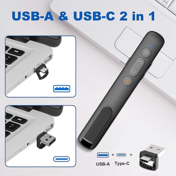USB-C/USB-A Laserpegepind PowerPoint Trådløs Præsentationsenhed til Projektor Smart Board Slideshow PPT Klikker