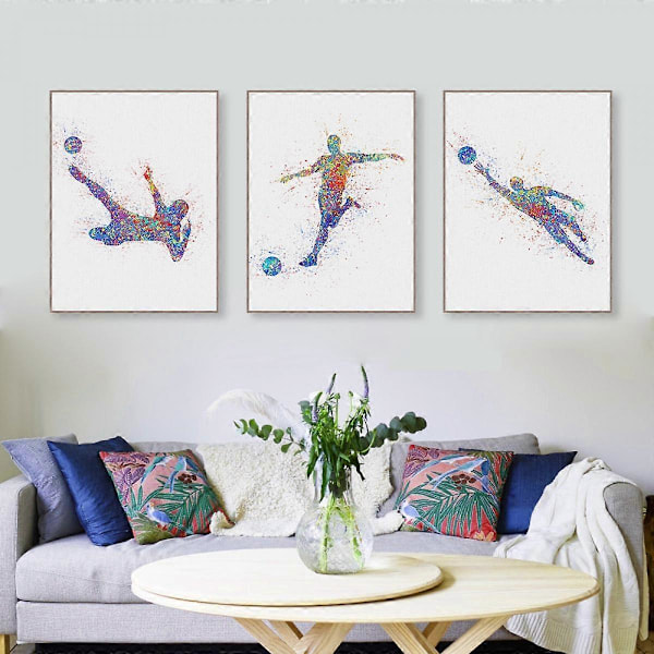 Wekity Sports Fodbold Vægmale Canvas Print Poster, Enkel Mode Akvarel Kunsttegning Dekoration til Hjem Stue Soveværelse Kontor og Børneværelse