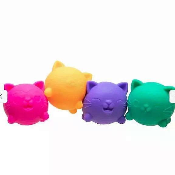 Cool Cats Squishy Stressbollar 4-pack, Långsamt Resande Sensoriska Leksaker, Ångestlindrande Klämleksaker för Barn & Vuxna, Söt Kattdesign för Lugnande Lek 2set