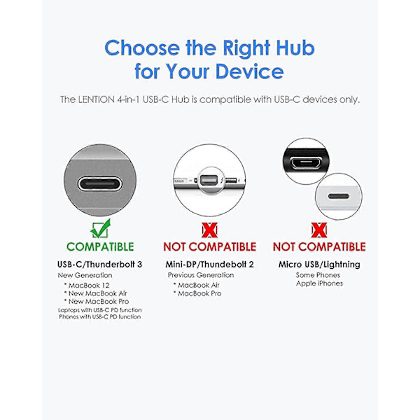 4-i-1 Type C Hub med USB 3.0, USB 2.0 Strømforsyning Kompatibel med Mac Air 2022-2018 M2/m1 Macbook Pro 2022-2016 (macbook Pro 13/13.3/14/15/16) Usb-c