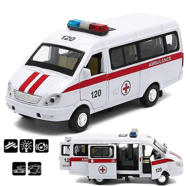 Ambulancevogn Bil Lastbil Træk Tilbage Model Med Led Lyd Legetøj Til Børn Metal Model Konstruktion Køretøjslegetøj Til Gave Bil Samling