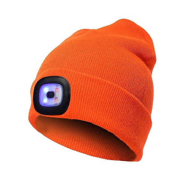 LED Vinterhue Mænds Vinterhue LED Beanie 4 LED Forlygte Hat LED Forlygte Vinter Strikket Hue fluorescerende orange
