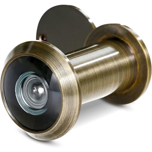 Dørkigger messing 14 mm til hoveddør, antikt look til montering i dørblade på 35-55 mm, bred vinkel 200 med overvågningsdæksel 14mm Bronze
