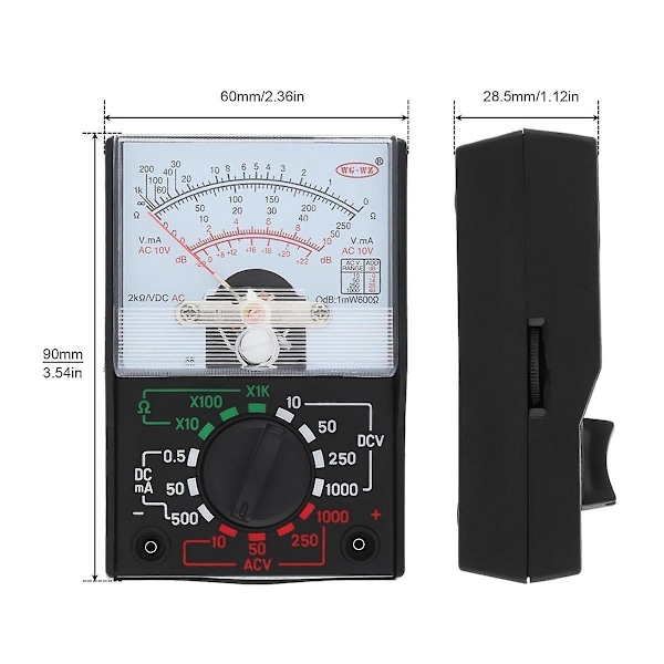 Multimeter, AC/DC Volt 1000V Voltmeter Amp Volt Ohm Spänningstestare med Testkablar och Batteri Ingår