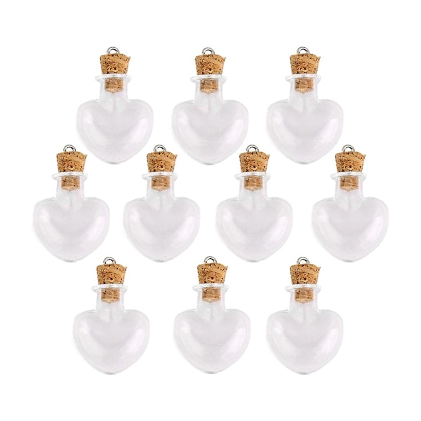 10pcs Glass Cork Bottle Glasses Ampoules Wool Bottle Pendants Heart Form