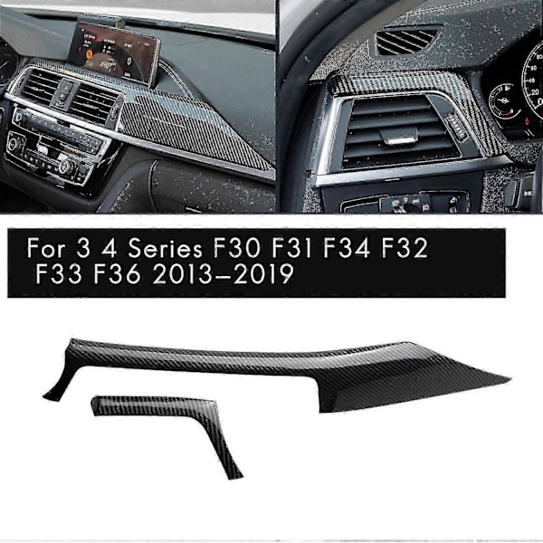 För 3 4-serien F30 F31 F32 F34 2013-2019 Kolfiber Central Instrumentbräda Strip Trim + Vänster Utloppsskydd