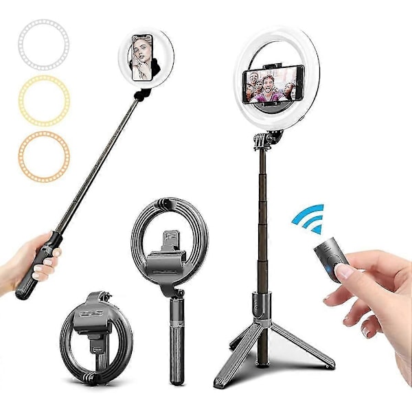 Selfie-rengasvalo jalustalla ja Bluetooth-kaukosäätimellä, 6,3\" rengasvalo