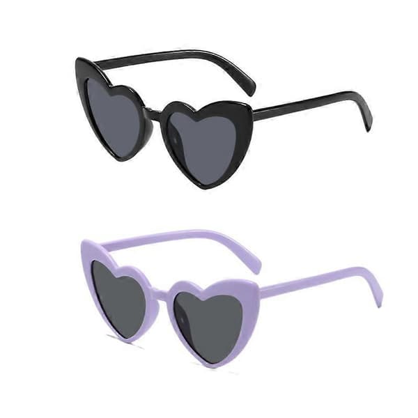 2 STK Hjerteformede solbriller for kvinner, retro trendy nydelig motehjertebriller