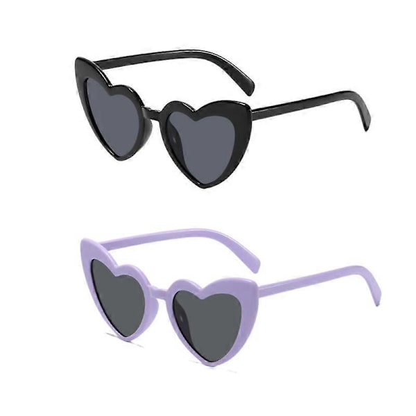 2 STK Hjerteformede solbriller til kvinder, retro trendy dejlige mode hjertebriller