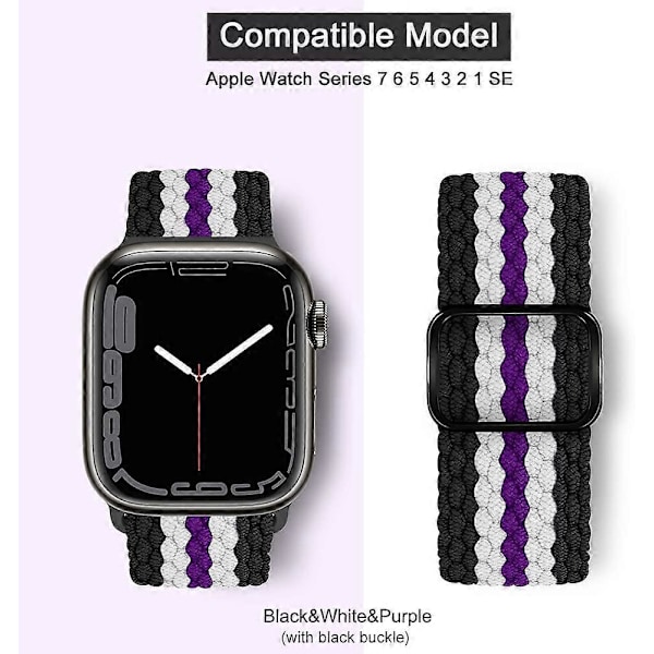 Joustava Solo Loop -ranneke, yhteensopiva Apple Watch -rannekkeen 41 mm 40 mm 38 mm kanssa, säädettävät joustavat nailonpunotut urheilurannekkeet iWatch Series 7 6 5 4 -kelloille