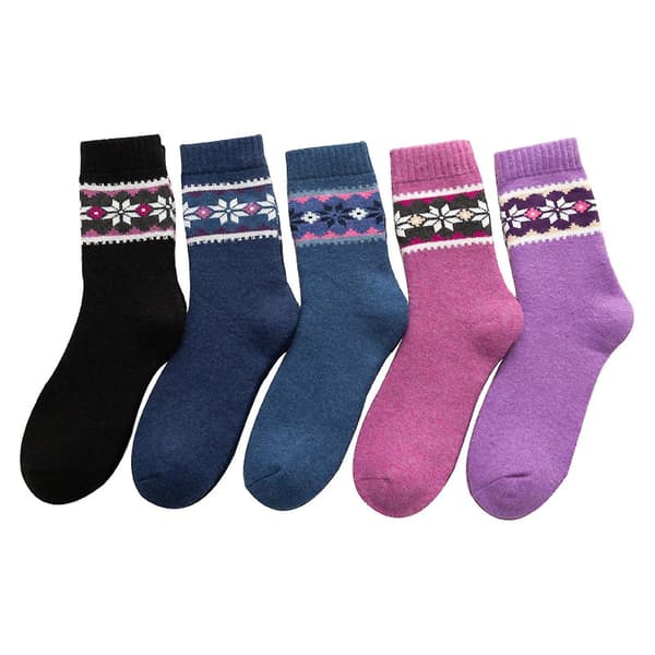 5-pack Damstrumpor Vintage Vinter Mjuka Varma Stickade Ullstrumpor