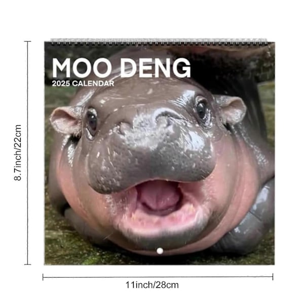 Moo Deng Hippo 2025 -kalenteri 12 kuukautta Kääpiövirtahevon seinäkalenteri Ripustettava kuukausittainen kalenteri aikatauluttamiseen, järjestämiseen ja suunnitteluun
