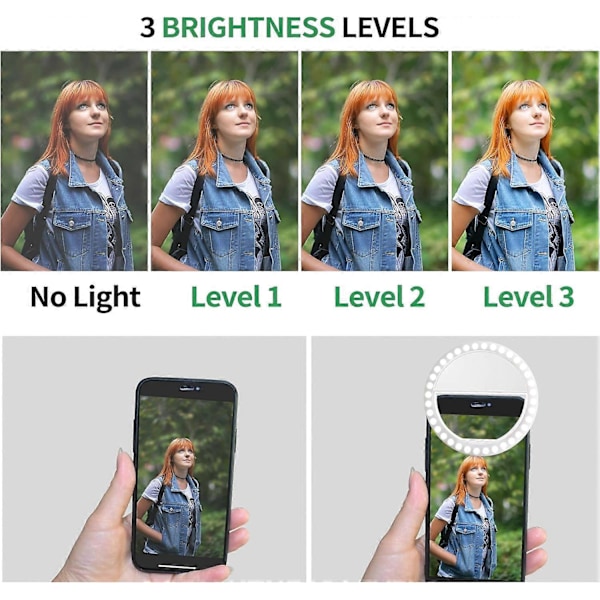 Selfie Ring Light Oppladbar Bærbar med 36 LED-er Egnet for iPhone/Android