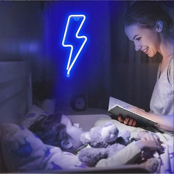 Neonskylt Blixt Neonskylt för Väggdekor, USB eller Batteridriven Blå LED Blixt Neonskyltar för Sovrum