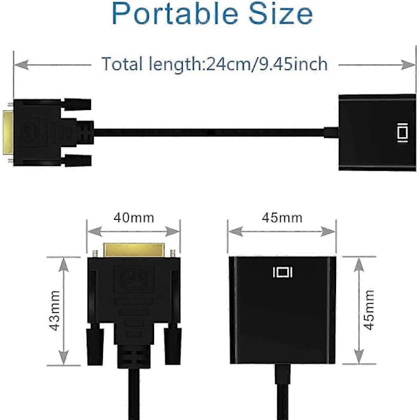 Dvi Til Vga Adapter, Gana 1080p Aktiv Dvi-d Til Vga Konverter 24+1, 60hz