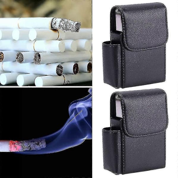 Cigarettetui med PU-läder, Flip Lighter-väska, Visitkortsfodral, svart