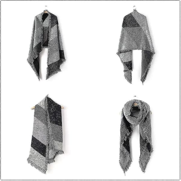 Stor Dame Sjal Oversized Tørklæde Tyk Pashmina Wrap Patchwork Cape Lang