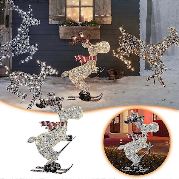 Udendørs Julefigur LED Ski-Elg Havedekoration Ornament 30cm