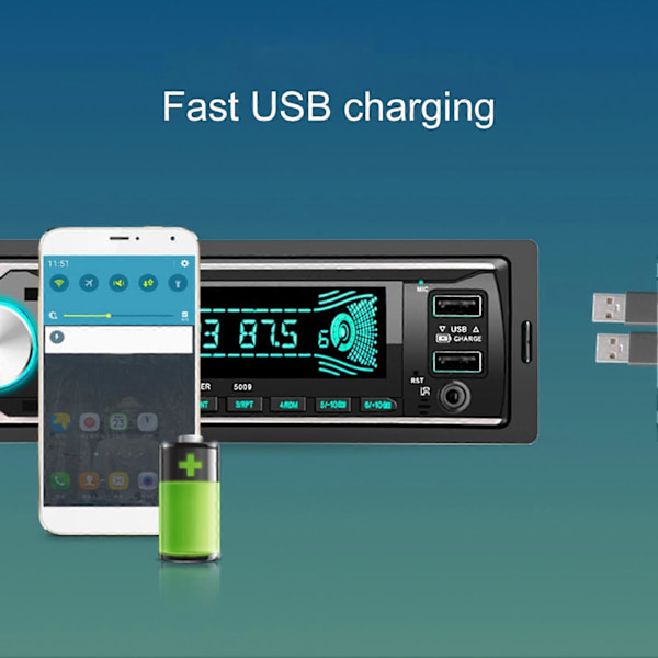 5009 12V Auton MP3-soitin Nopea Lataus Kaksois-USB Bluetooth-yhteensopiva Kaiutin Värikäs Radiosoitin Ajoneuvoille