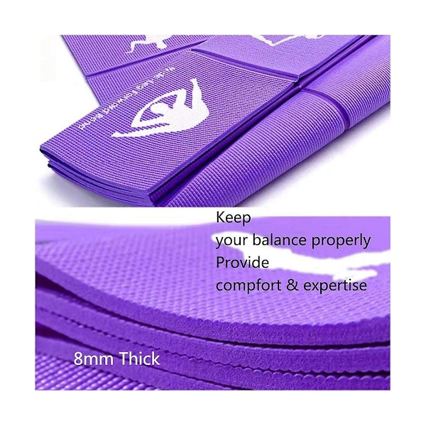 Foldbar yogamåtte i PVC, træningsmåtte, tyk, ikke-foldbar fitnessmåtte, gulvspilmåtte, lilla