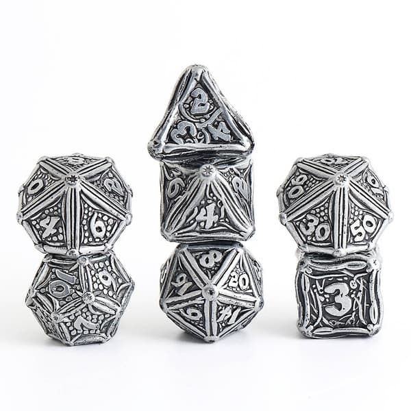 7 st Mini Kraftiga Metalltärningsset Solida Mångsidiga Rollspels-tärningsset, Antik