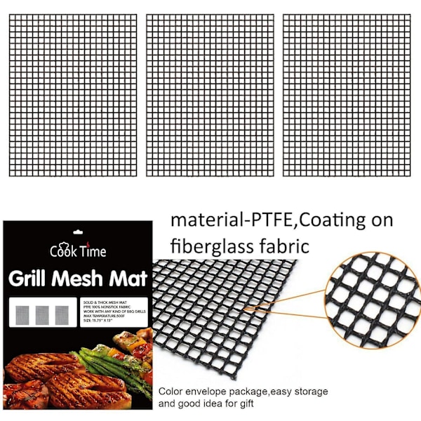 Bbq Grill Mesh Mat Sæt af 3 Non-Stick Bbq Mesh Grill Mat Grilling Mat Non-Stick Fisk Grøntsager Sm