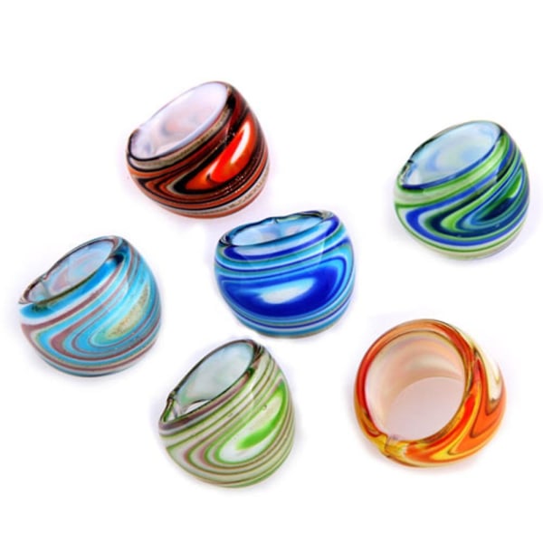6 X Lampwork Glass Band Ringer 17-19mm Multi Colors Hot