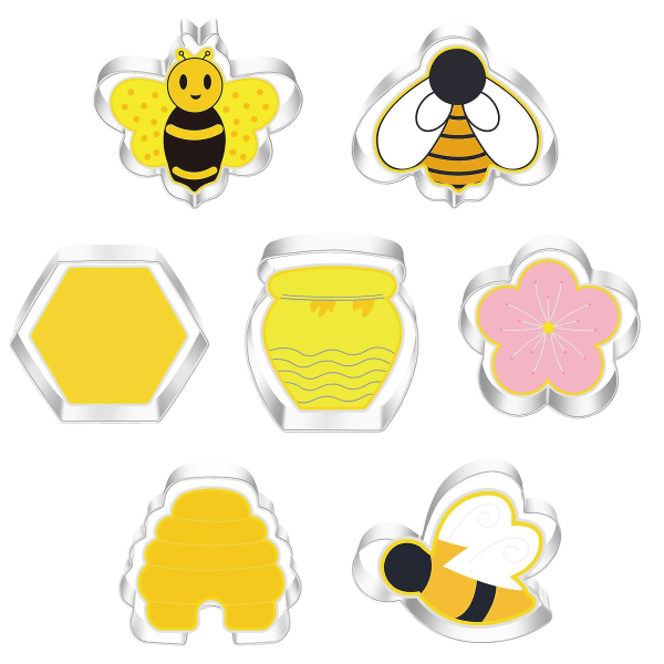 Sett med 7 kjekskuttere Bee-serien formkjekskjærere Gjør-det-selv-bakeutstyr