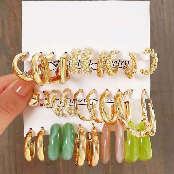 15 Par Hoopøreringe Sett Boho Mote Statement Hoopøreringe Pakke for Kvinner Jenter Bursdagsgaver