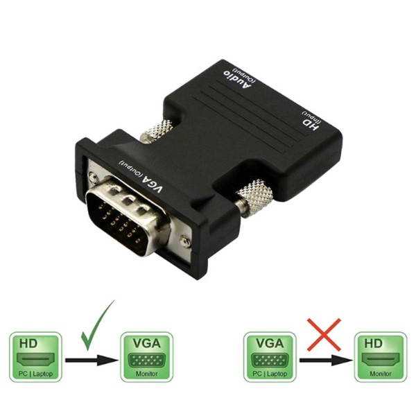 Hdmi-yhteensopiva VGA-muunnin W/3,5 mm:n äänikaapelille 1080p HD-naaras-