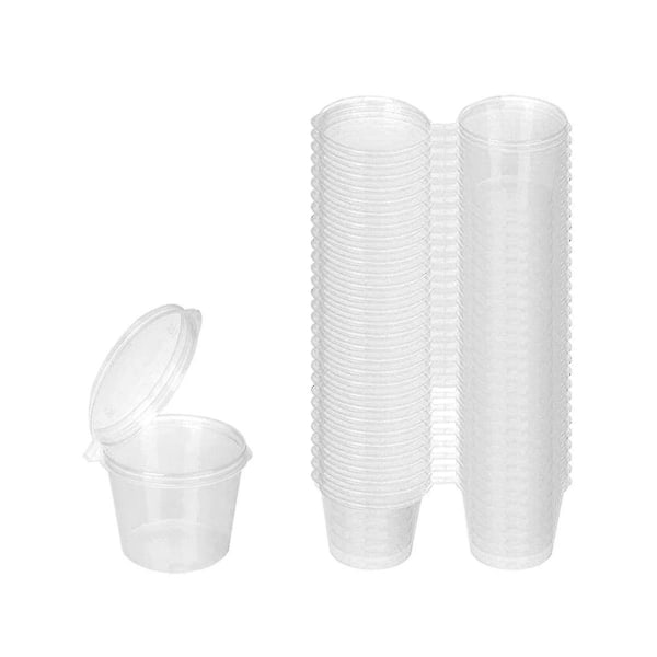 100 stycken små plastbehållare med lock, 25 ml små såsburkar plastburkar geléburkar för sa