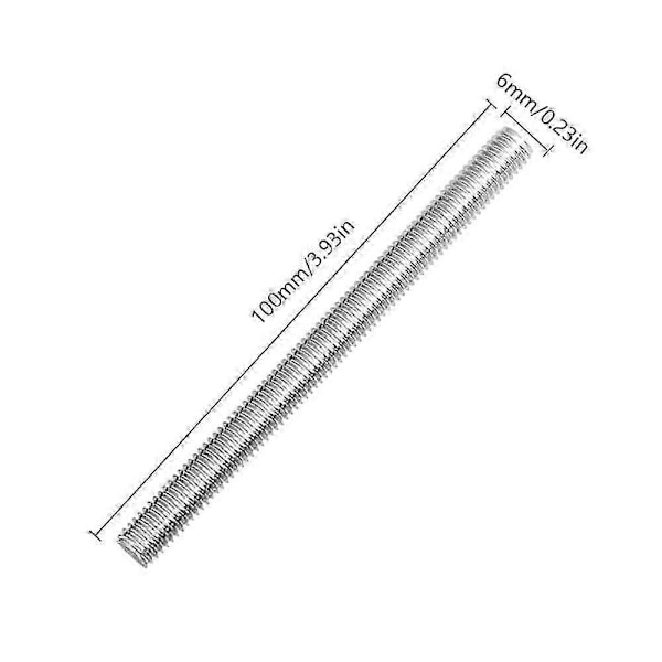12 Stycken M6 x 100mm Stång Helt Gängad Stång 304 Rostfritt Stål Fästelement Dubbar för Tillverkning inom Fordons- och Byggindustrin (Silver)
