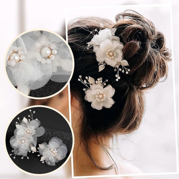 2 st Beige Garnblomma Löv Legering Hårclips Återanvändbara DIY Hårstilverktyg för Kvinnor Flickor