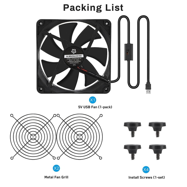 Router-ventilator DIY PC-køler TV-boks køling lydløs stille DC 5v USB-strøm 120mm ventilator med skruer beskyttelse