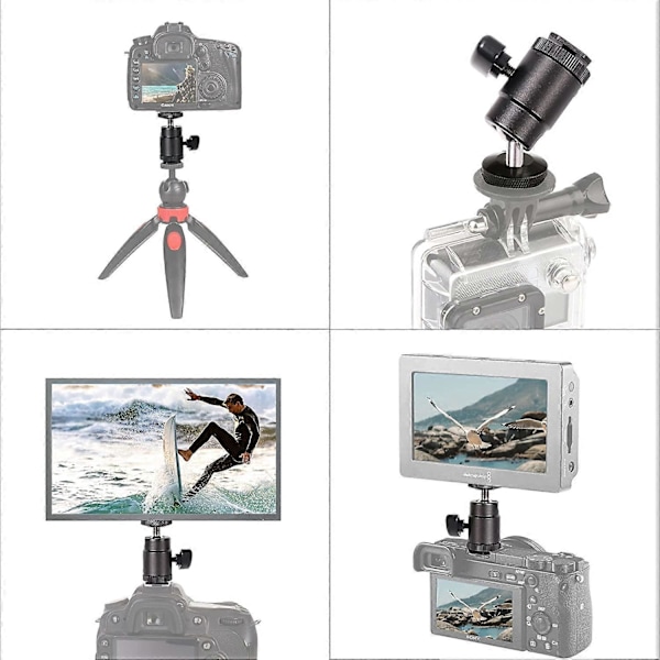 Mini Kulhuvud Hot Shoe-fäste med 1/4 tum Adapterskruv för DSLR-kamera, Monitor, Videokamera, Blixt, Stativ, Ljusstativ (4-pack)