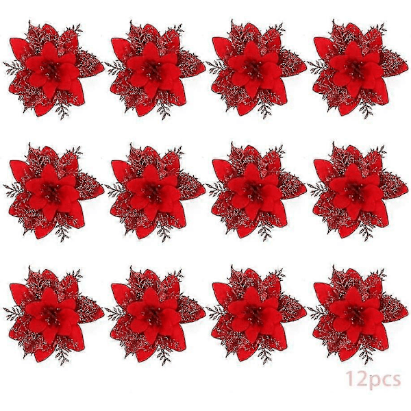 WJTG 12 stk. Jule Simuleringsblomst, Julestjerne Juleblomst, Juleblomst, Juletræsdekoration, Kunstig Jul J