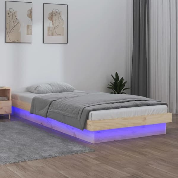 LED seng 75x190 lille enkeltseng massivt træ