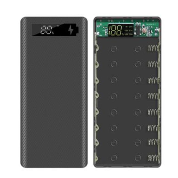 5v Dual Usb 8x18650 Power Bank-etui med digital skærm Mobiltelefonoplader Holder-sort