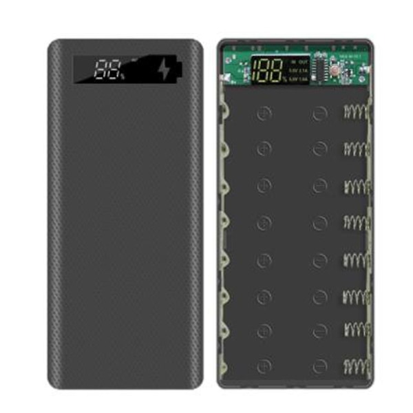 5V Dubbel USB 8x18650 Powerbankfodral med Digital Display Skärm Mobiltelefon Laddare Hållare - Svart