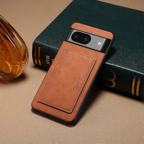 DENIOR Deksel til Google Pixel 8 Retro Lær+TPU+PC Kortholder Telefondeksel - Brun