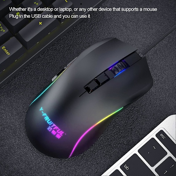 Y73 Trådbunden Mus Snabb Respons Plug Play RGB-ljus 7200 DPI Gamingmus för Kontor