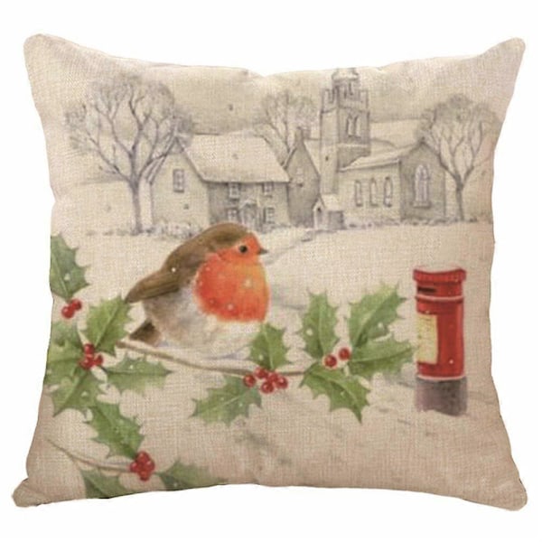 Sett med 4 Juleputetrekk 45x45cm Bomulls Lin Putetrekk for Sofa Sjeselong Seng Stol Hjem Dekor