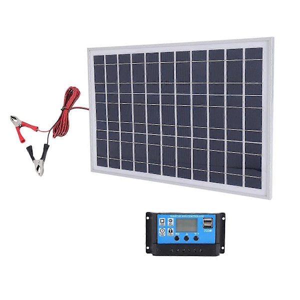 30W 12V Solcellepanel Batterilader + 40A Kontroller for Bobil, Bil, Båt, Hjem, Camping